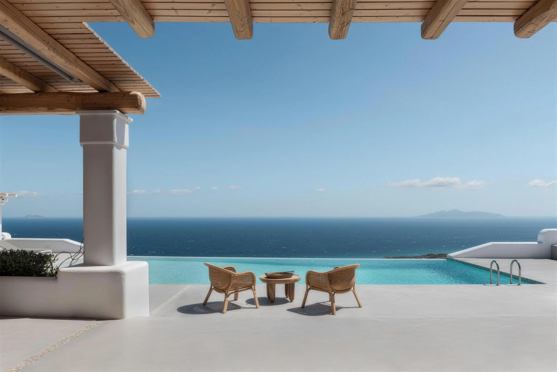 The pool and sea view at Sandra Villa in Santorini, from Bnbstay’s live collection